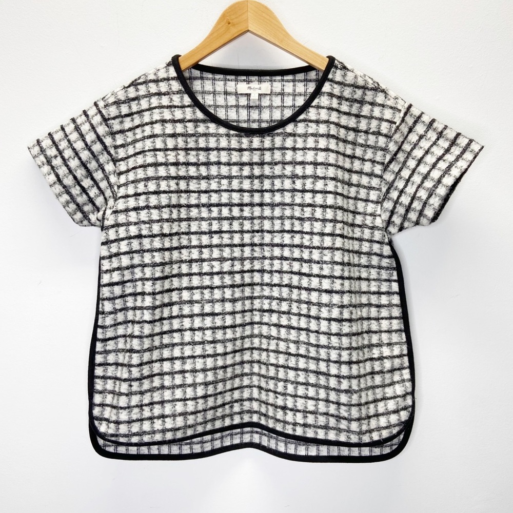 Madewell Brushed Windowpane Plaid Wool Blend Sweater Top